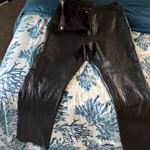 Black Ribbed Leather Pants